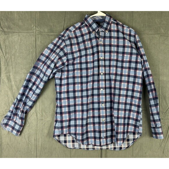 Tailorbyrd Button Up Shirt Long Sleeve Pocket Mens Large Plaid Blue Red Black - Picture 1 of 8